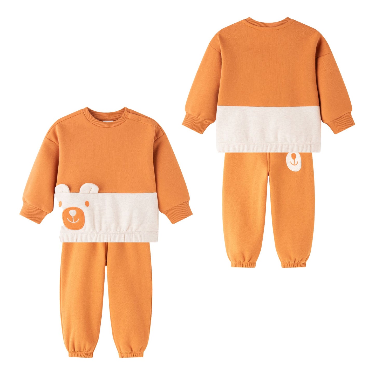 Conjunto Bebé Niño – Sudadera Felpa con Osito y Pantalón Largo Afelpado (6-24M) 🧡🐻