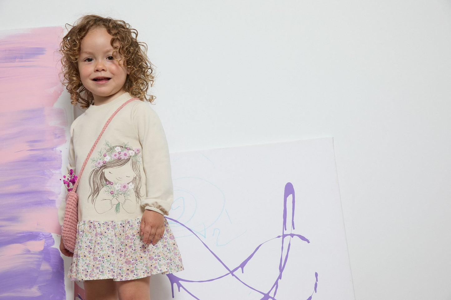 Vestido bebé niña manga larga con flores y relieve 🌸👧 - BGI65505
