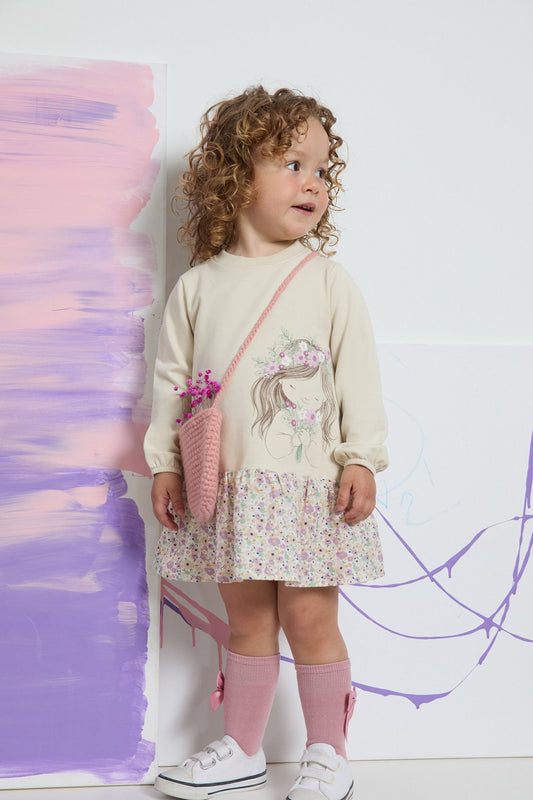 Vestido bebé niña manga larga con flores y relieve 🌸👧 - BGI65505