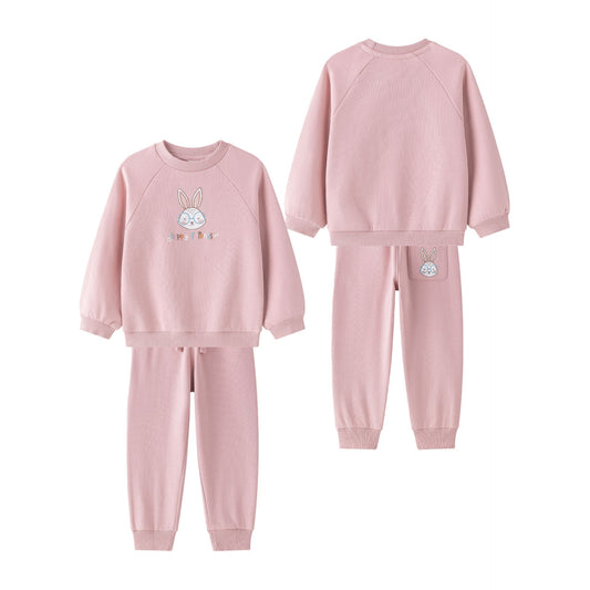 Conjunto niña sudadera y pantalón rosa con dibujo de conejito | 2-6 años