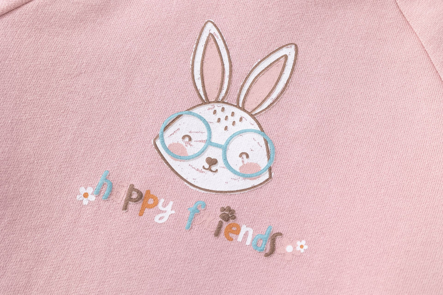 Conjunto niña sudadera y pantalón rosa con dibujo de conejito | 2-6 años
