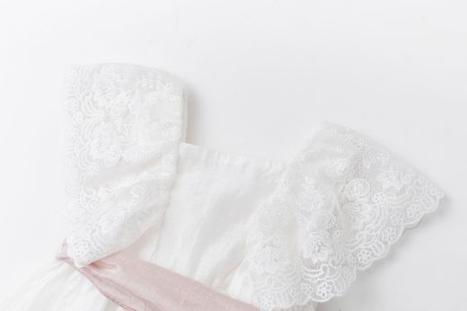 Vestido de Ceremonia Bebé con Encaje y Lazo