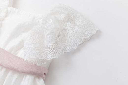 Vestido de Ceremonia Bebé con Encaje y Lazo