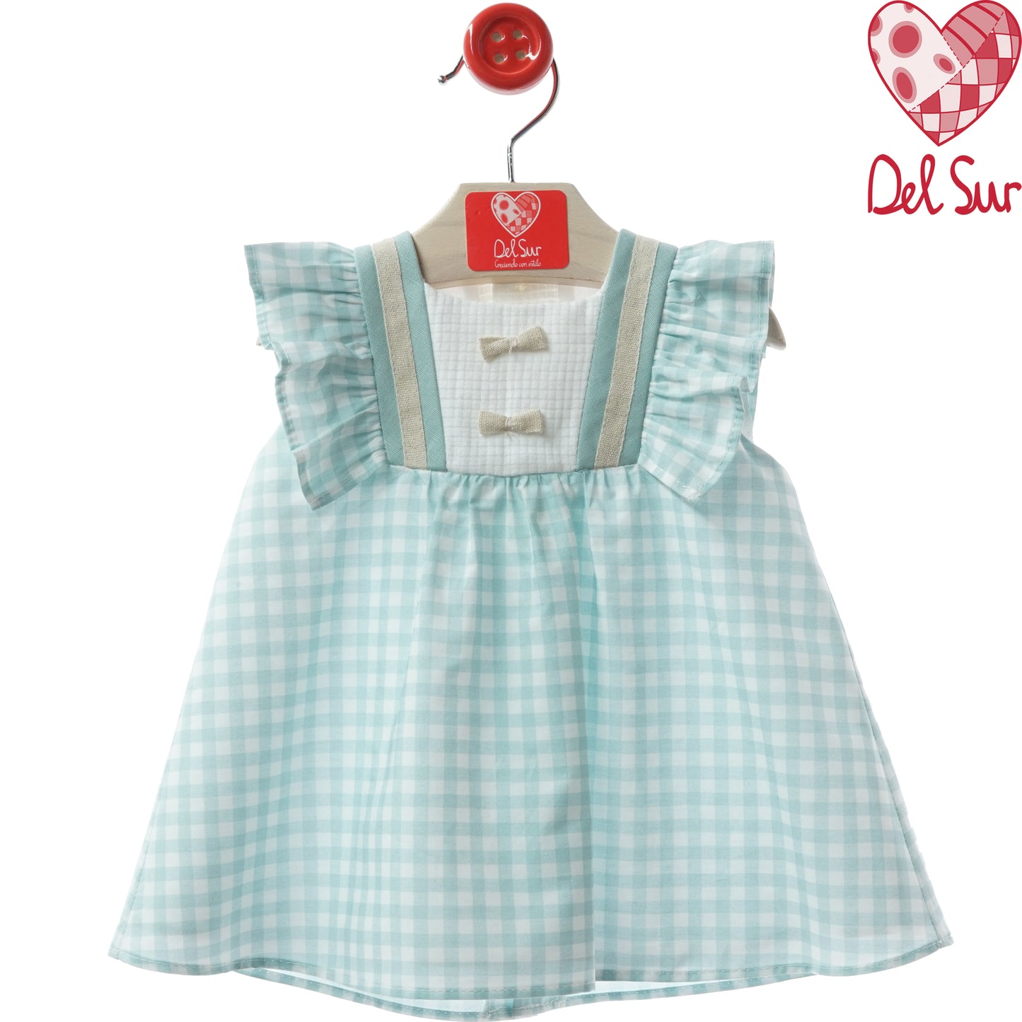 Vestido bebé Módena Del Sur cuadros vichy verde agua | 3-36 meses