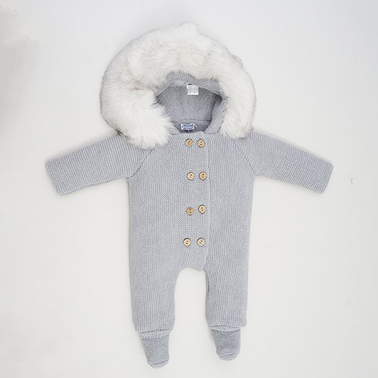Buzo con pie doble Gris Pangasa Baby 🐨 0-6M | Capucha con pelito desmontable