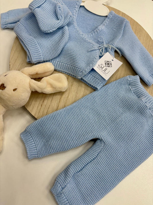 Conjunto 4 Piezas Bebé Recién Nacido Azul | Lazo Lateral y Cuello Pico