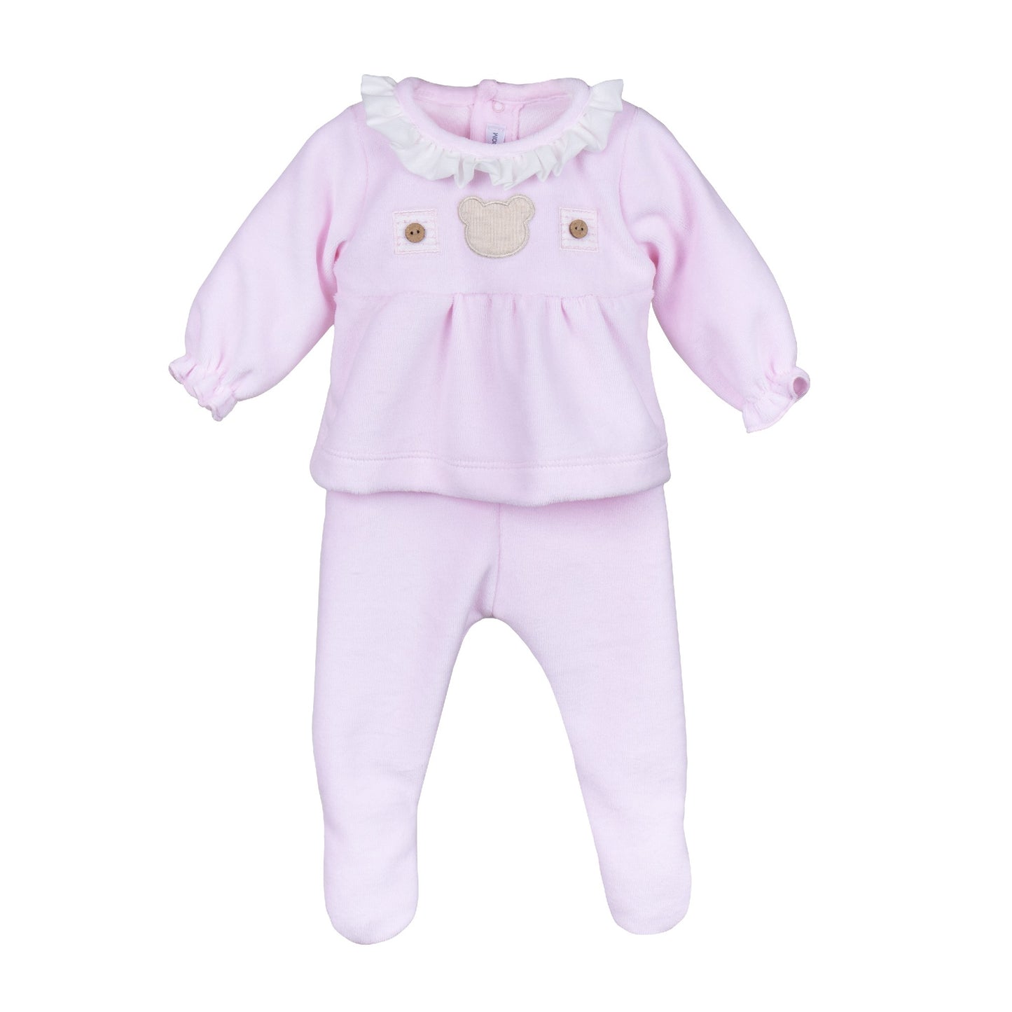 Conjunto polaina esla volante rosa 00-3 meses