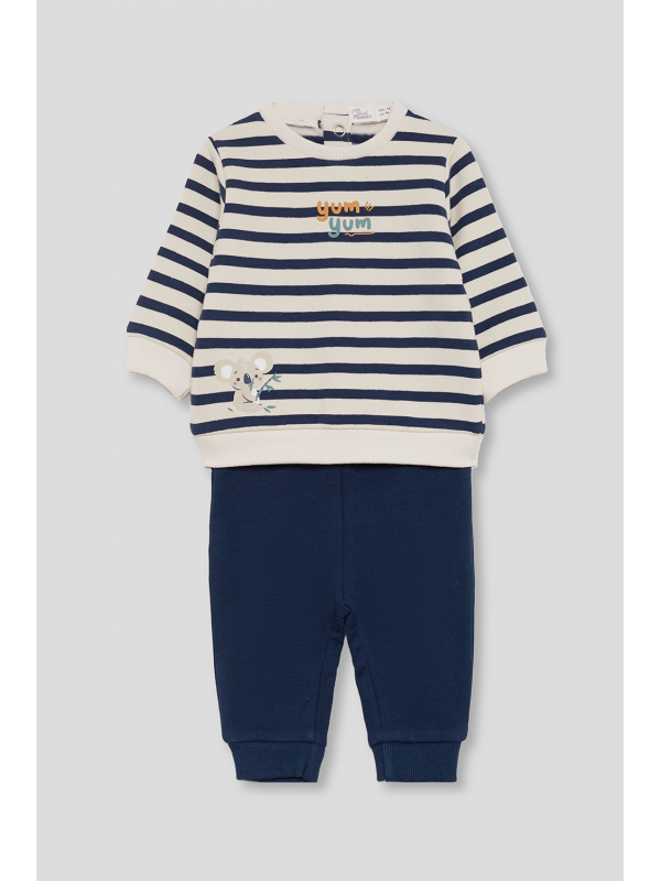 Conjunto Bebé Niño Rayas Azul Marino y Crudo con Ratón | Street Monkey | 362031
