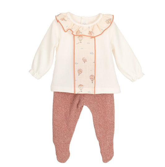 Conjunto Polaina Anemoi Rosa Calamaro | Primera Puesta Bebé 0-6 Meses 100% Algodón