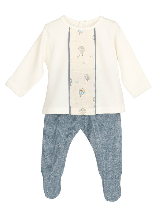 Conjunto Polaina Anemoi Azul Calamaro | Primera Puesta Bebé 0-6 Meses 100% Algodón