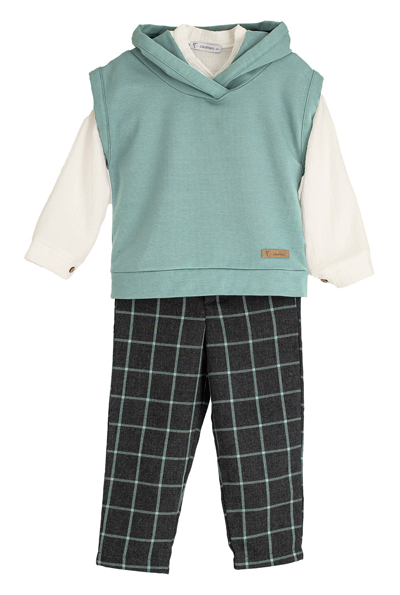 Conjunto 3 Piezas Zonda Calamaro niño | Camisa, chaleco con capucha y pantalón | 100% algodón