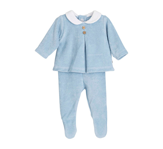 Conjunto Polaina Familia Hampi primeras puestas bebé celeste Calamaro 00-6 meses · Salida del hospital