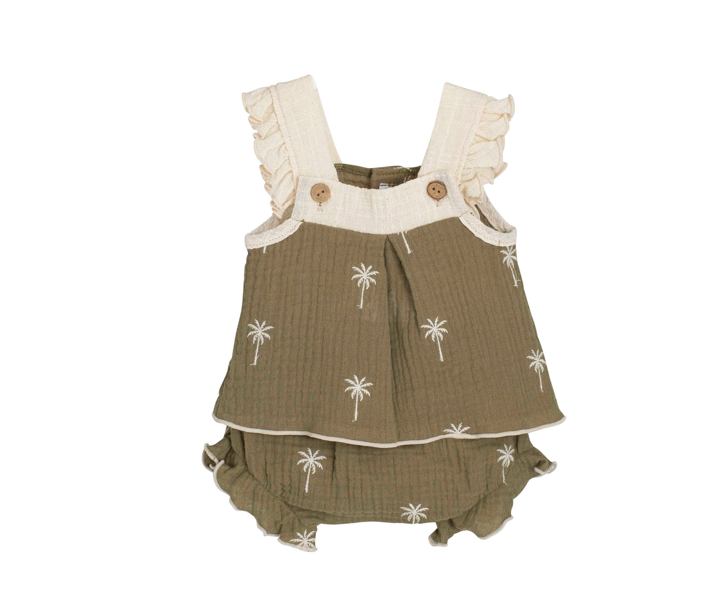 Conjunto bebé pololo Mathura verde bordado palmeras 1-36 meses