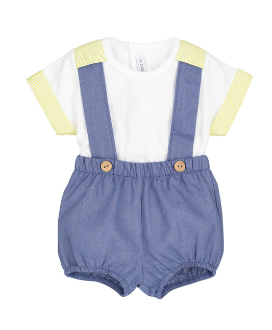 Conjunto pololo bebé Agra Calamaro azul con tirantes 1-36 meses