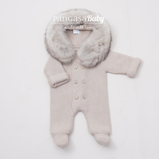 Buzo con pie doble Arena Pangasa Baby 🐚 0-6M | Capucha con pelito desmontable