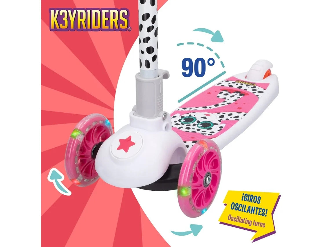 Patinete 3 Ruedas Dálmata Plegable con Luces y Peluche - K3YRIDERS