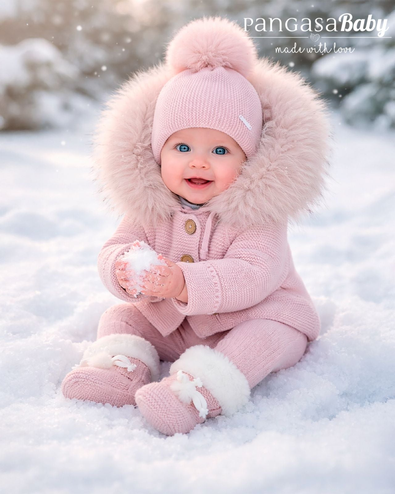 Gorro Orejero Aviador Rosa Empolvado Pangasa Baby 🎀 3-36M | Con pompón desmontable