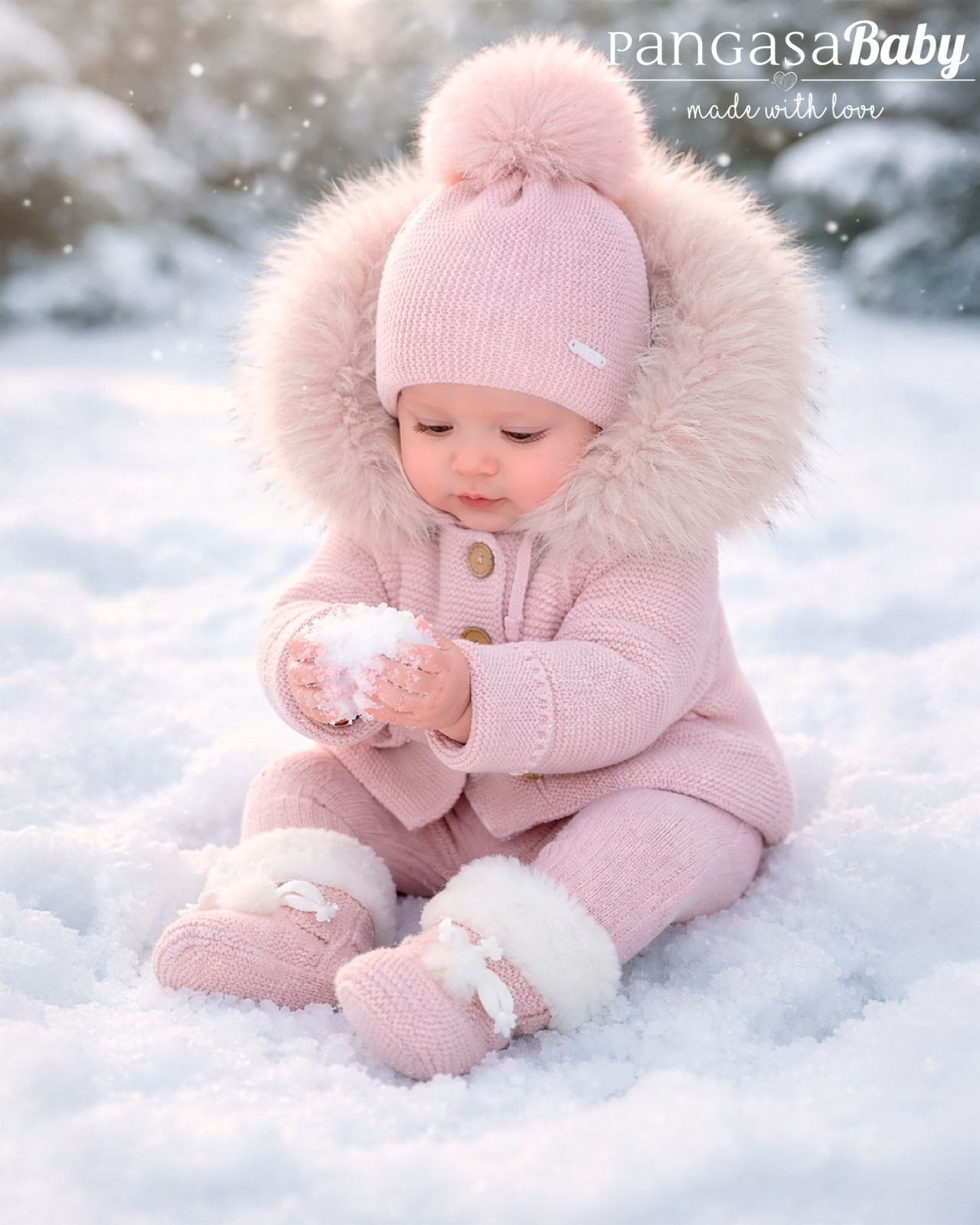 Gorro Orejero Aviador Rosa Empolvado Pangasa Baby 🎀 3-36M | Con pompón desmontable