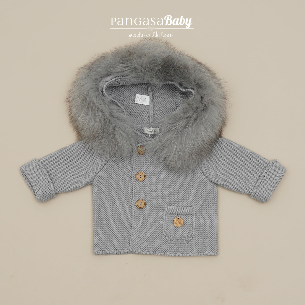 Trenka Luxury Pelo Gris Pangasa Baby 🐭 Abrigo suave y elegante para tu peque