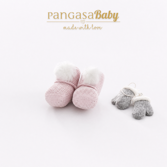Botita Pompón Bebé rosa Empolvado - Pangasa Baby