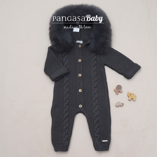 Buzo Bebé Ochos Color Marengo con Capucha Desmontable 0-12 Meses | Pangasa