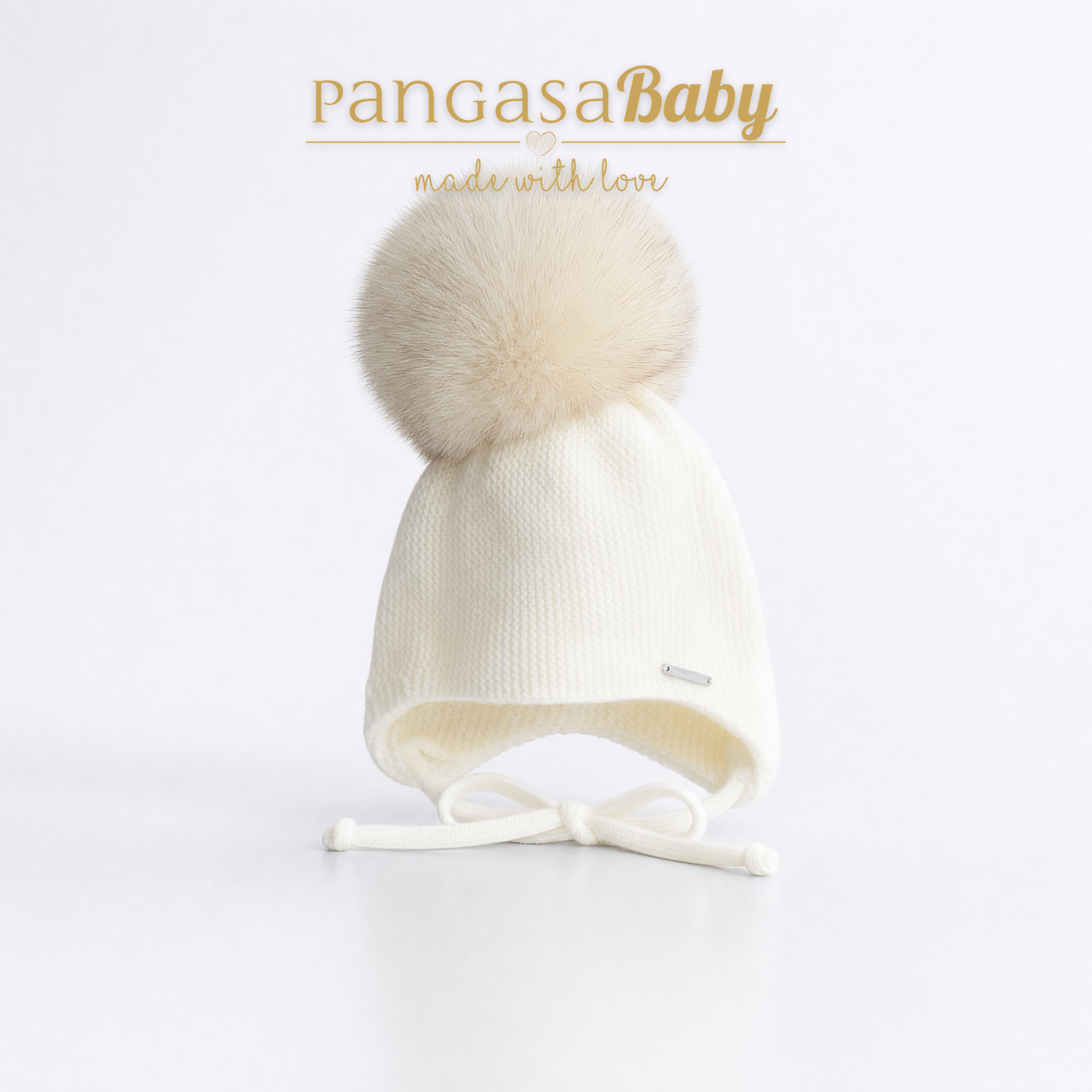 Gorro Orejero Aviador Marfil Pangasa Baby 🤍 3-36M | Con pompón desmontable