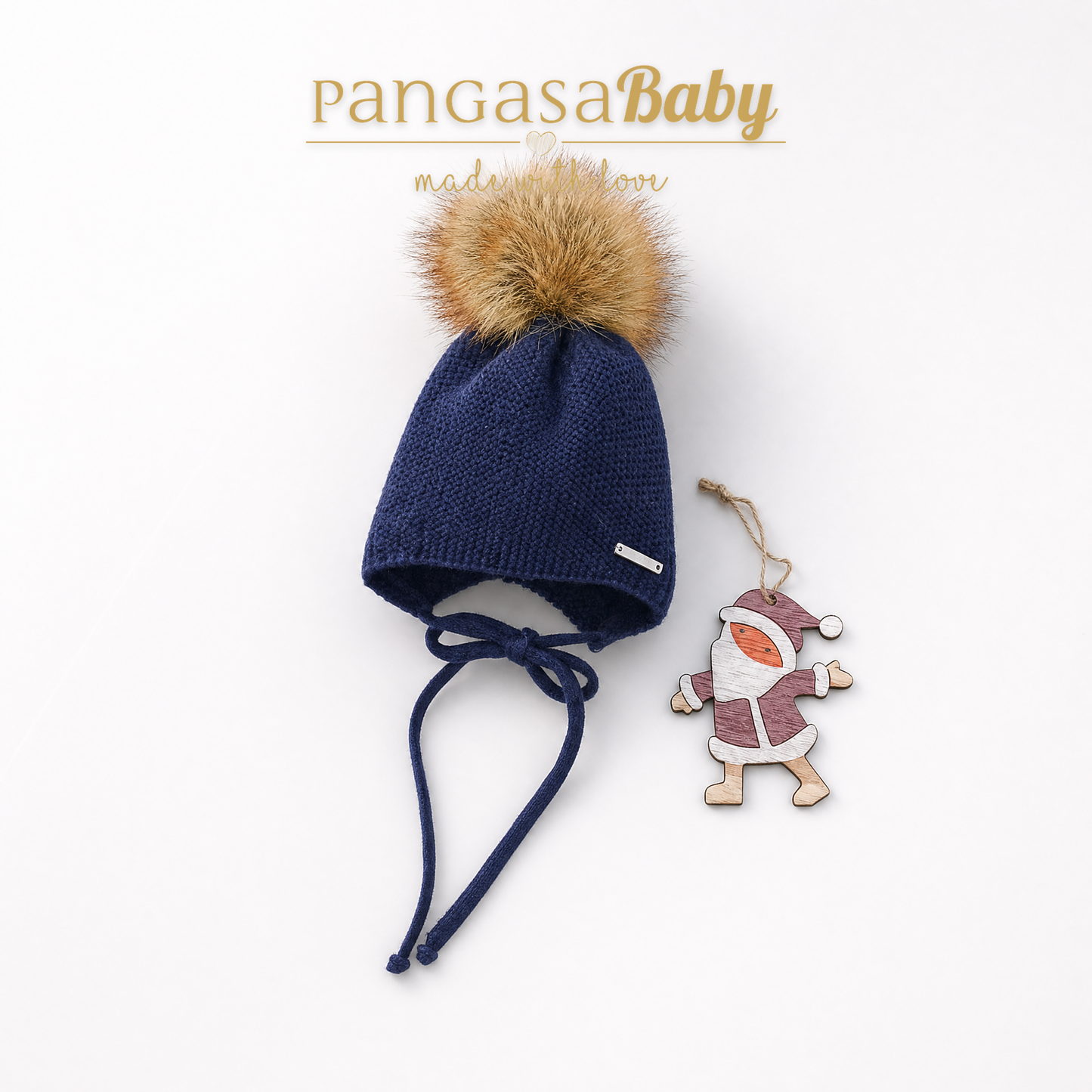 Gorro Orejero Aviador marino  Pangasa Baby 🌿 3-36M | Con pompón desmontable