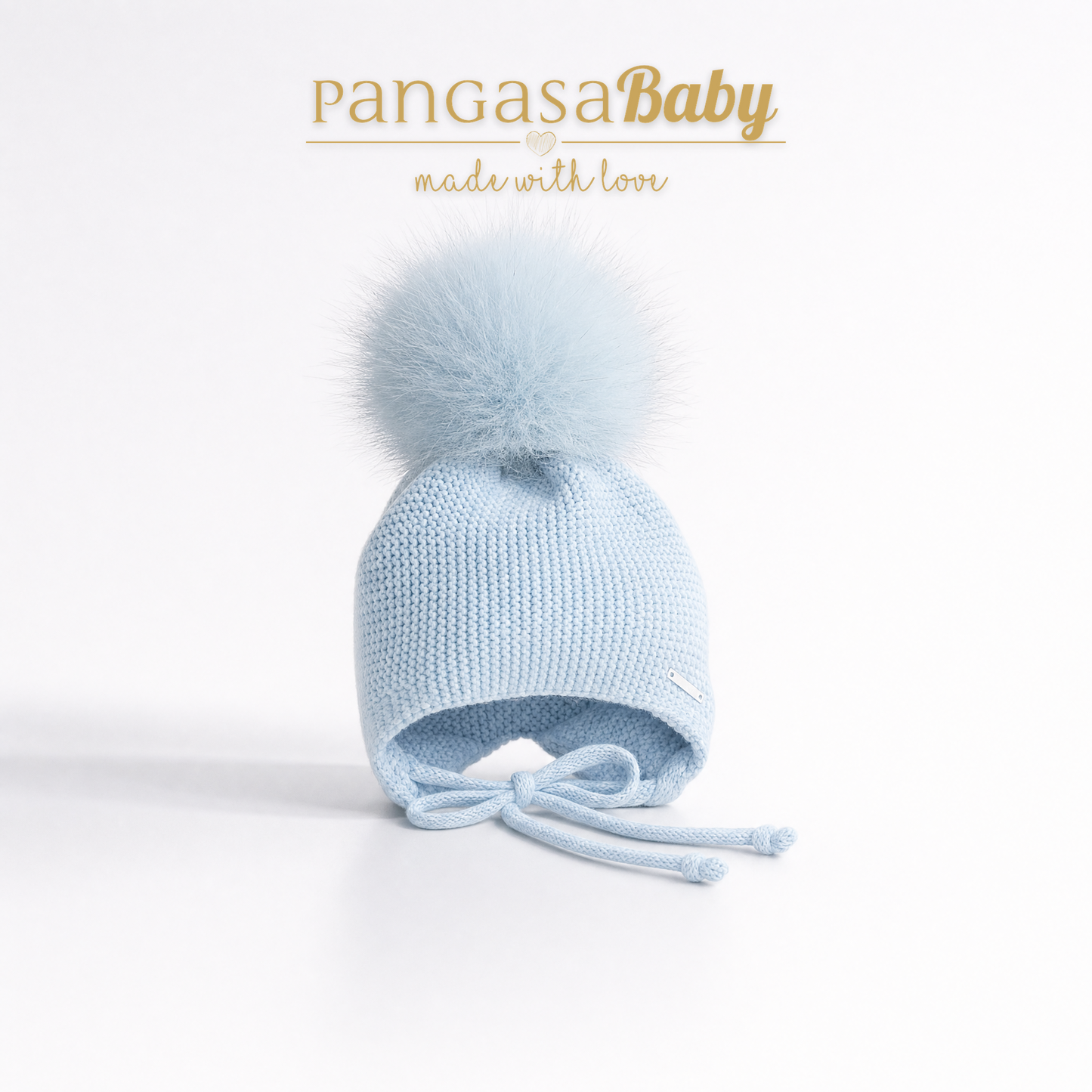 Gorro Orejero Aviador Celeste Empolvado Pangasa Baby 💙 3-36M | Con pompón desmontable