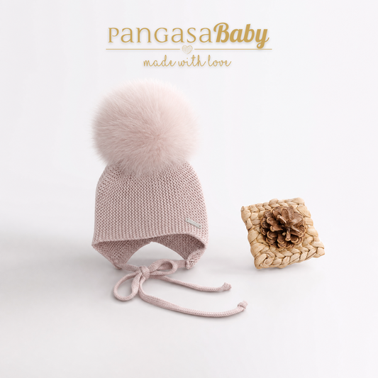 Gorro Orejero Aviador Rosa Vintage Pangasa Baby 🌸 3-36M | Con pompón desmontable