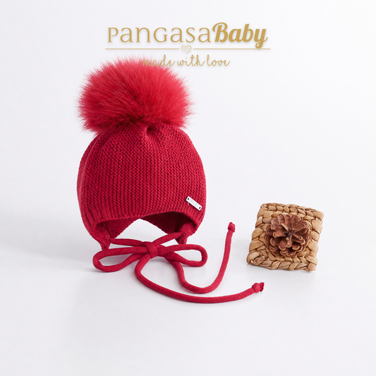 Gorro Orejero Aviador rojo Pangasa Baby 🌿 3-36M | Con pompón desmontable