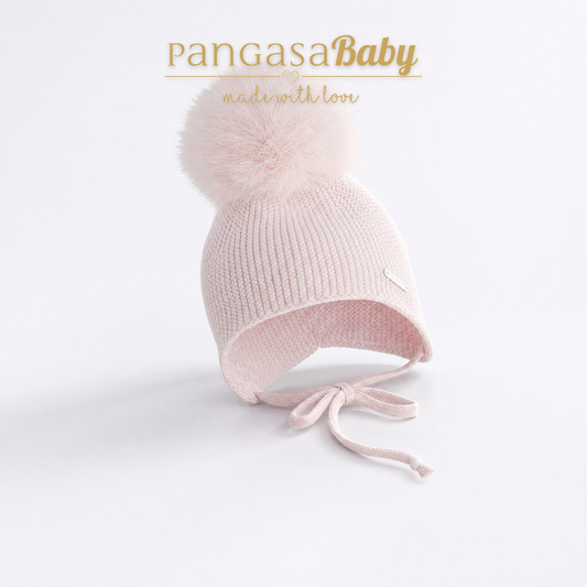 Gorro Orejero Aviador Rosa Empolvado Pangasa Baby 🎀 3-36M | Con pompón desmontable