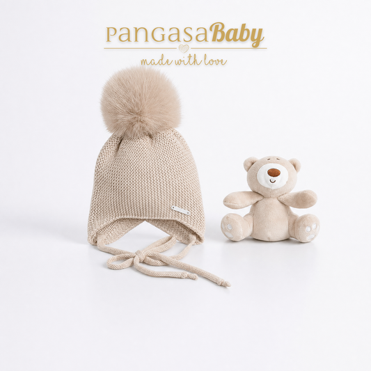 Gorro Orejero Aviador Arena Pangasa Baby 🏜️ 3-36M | Con pompón desmontable
