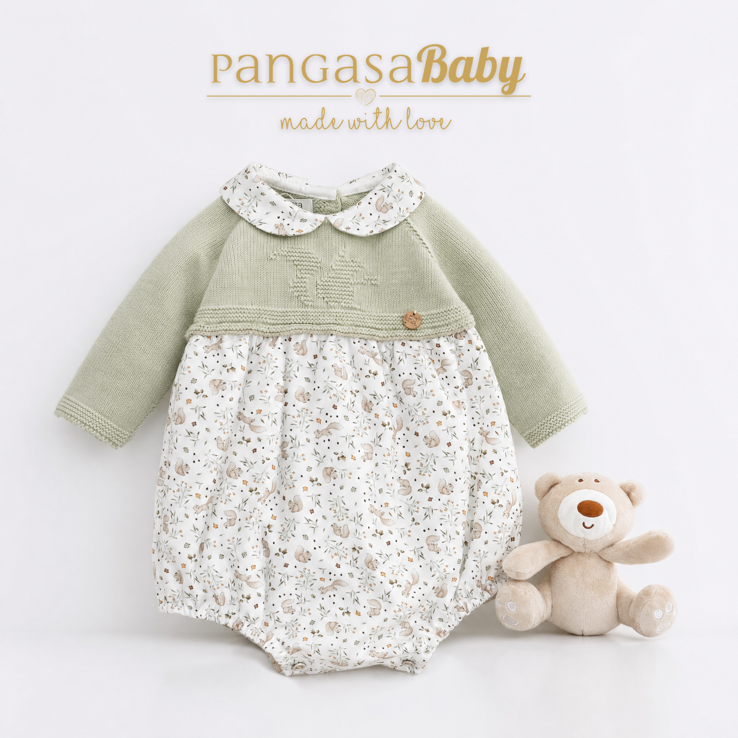 Pelele Ardilla Pangasa de Punto y Estampado | Tallas 1 a 12 Meses | Siju Moda Infantil