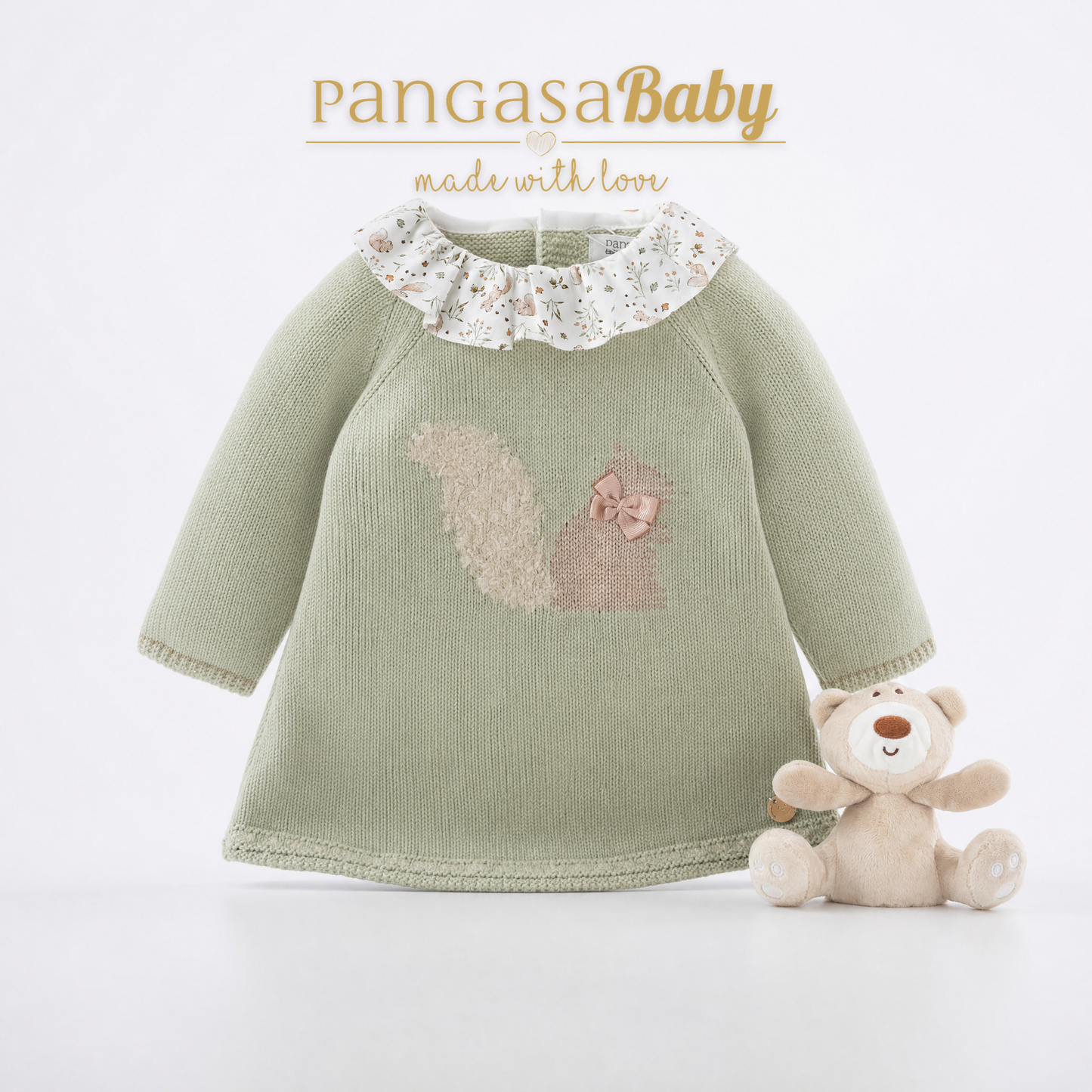 Vestido Ardilla de Punto Pangasa Verde Hoja | Tallas 1 a 24 Meses | Siju Moda Infantil