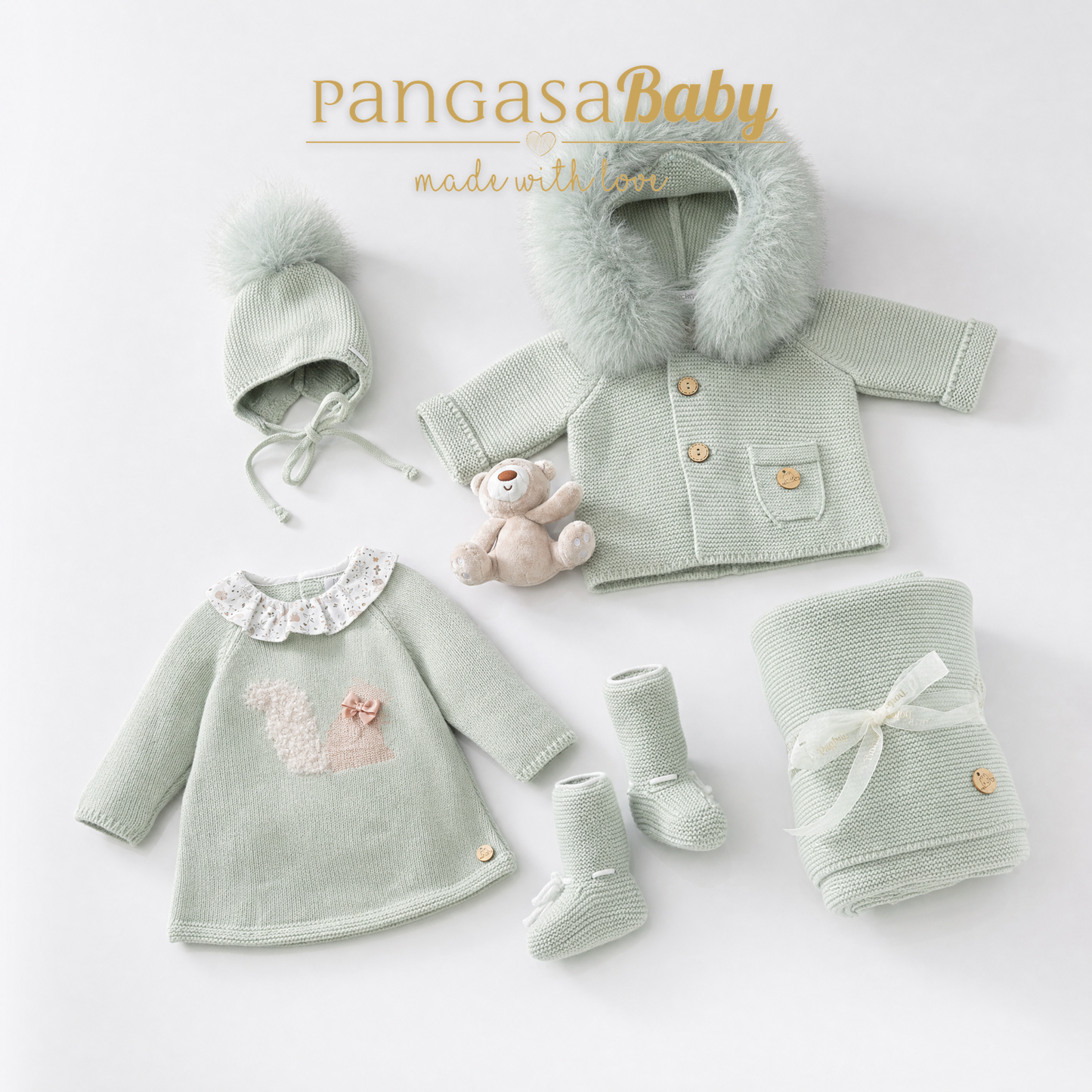 Vestido Ardilla de Punto Pangasa Verde Hoja | Tallas 1 a 24 Meses | Siju Moda Infantil