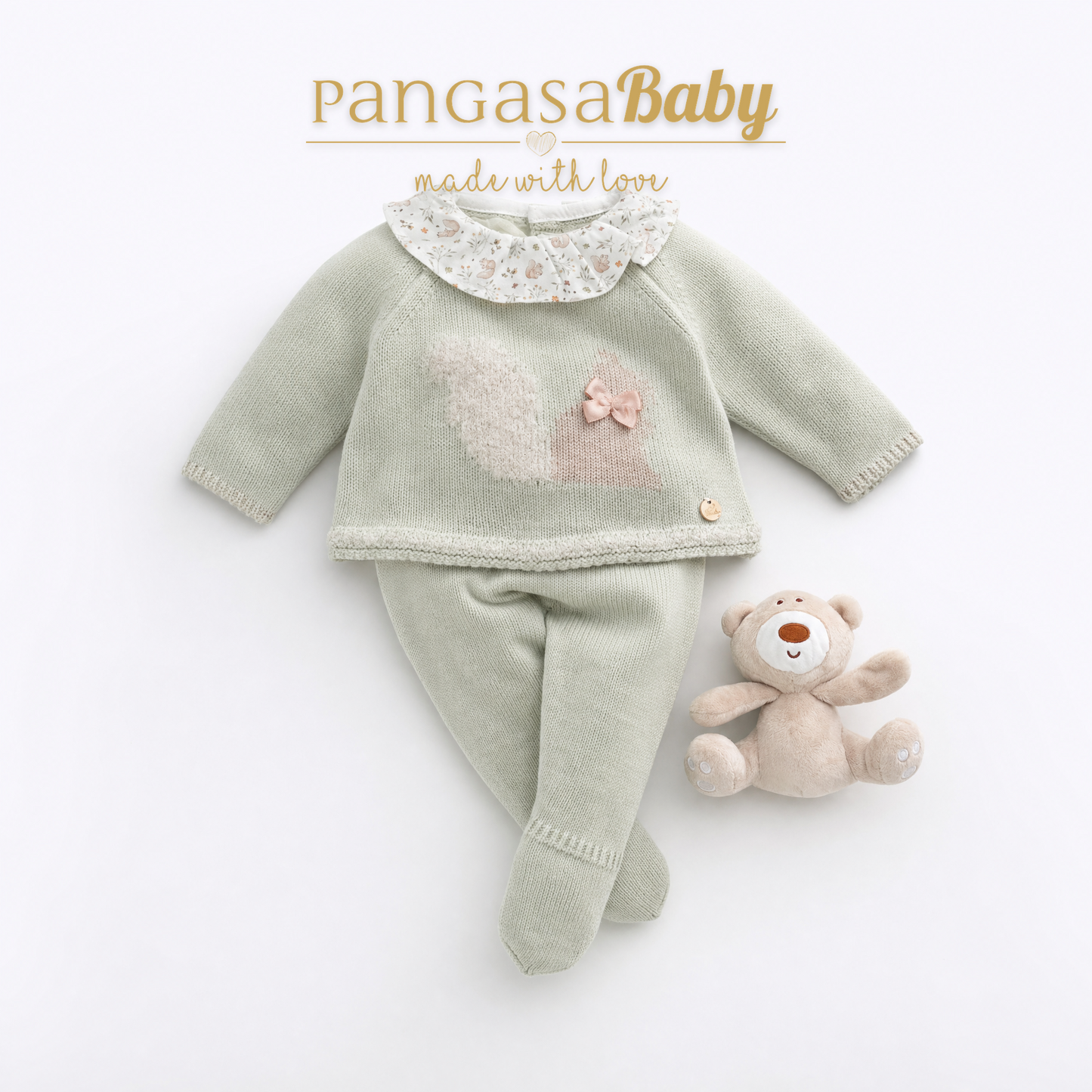 Primera Puesta Ardilla de Punto con Volante Pangasa Verde Hoja | Tallas 0 a 12 Meses | Siju Moda Infantil