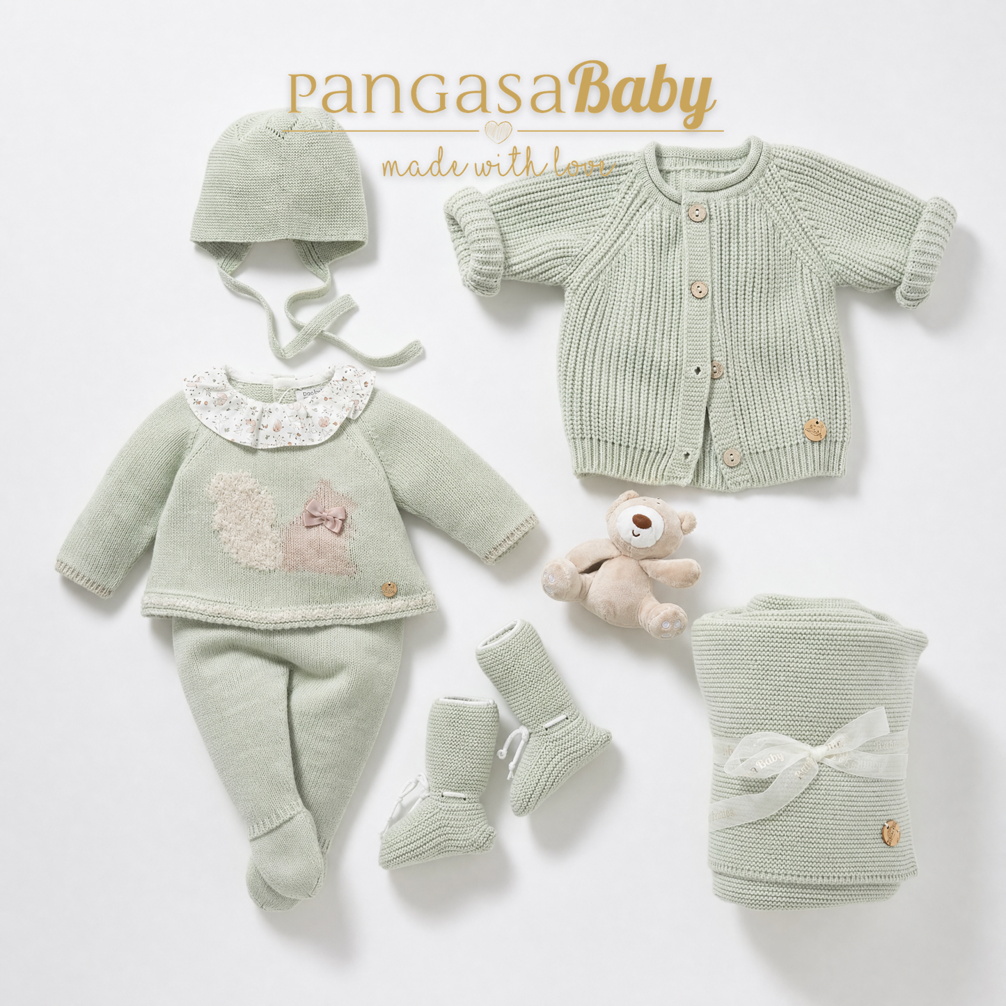 Primera Puesta Ardilla de Punto con Volante Pangasa Verde Hoja | Tallas 0 a 12 Meses | Siju Moda Infantil