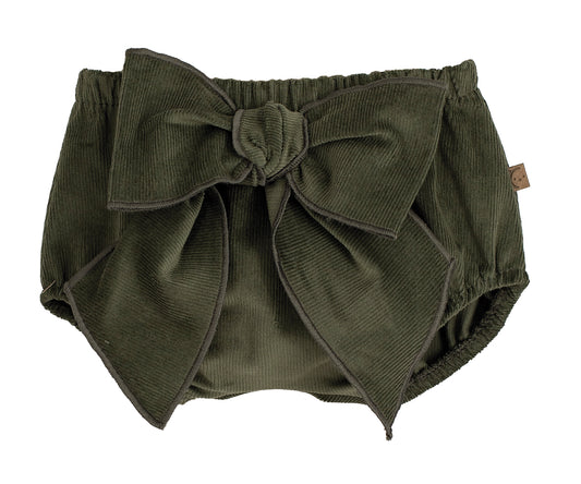 Pololo Pampero micro pana verde con lazo | Cubre pañal bebé Calamaro | Tallas 1-36 meses