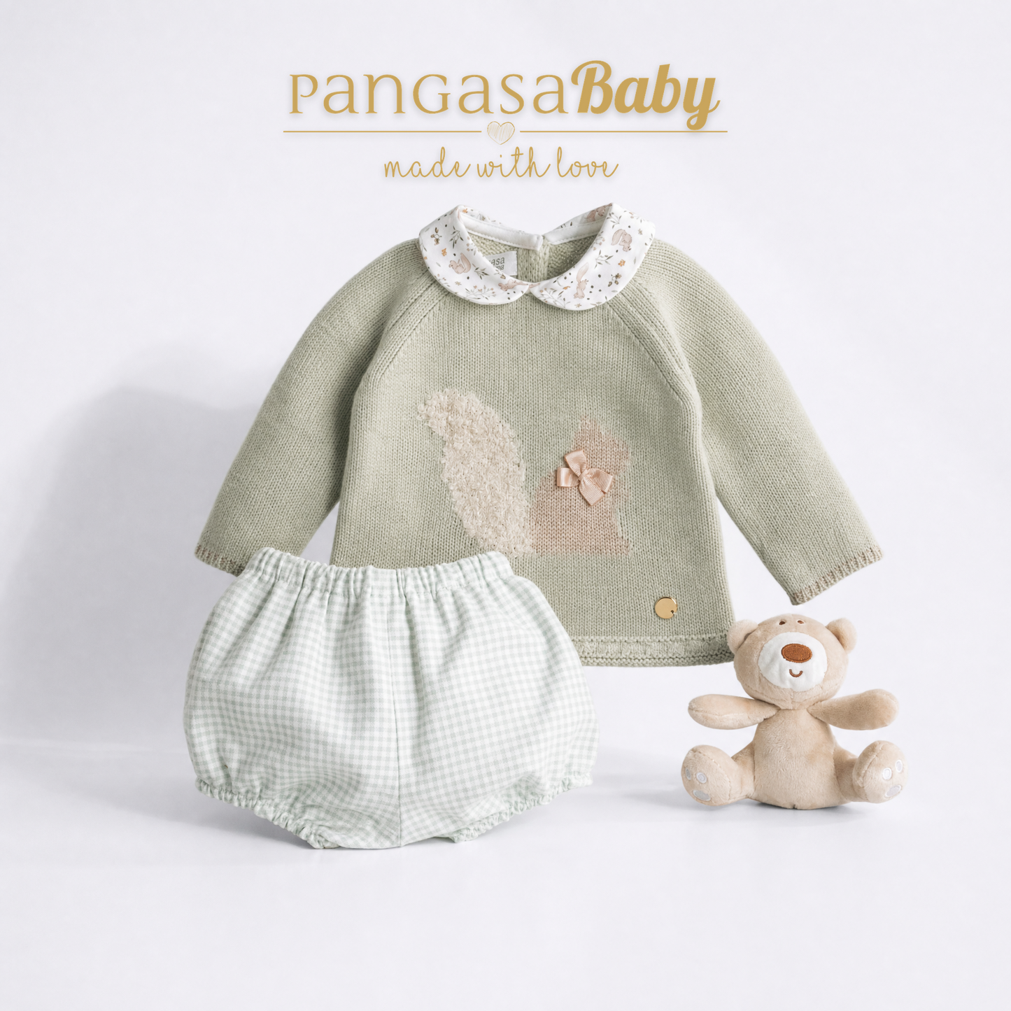 Traje 2 Piezas Ardilla Pangasa Verde Hoja | Tallas 1 a 24 Meses | Siju Moda Infantil