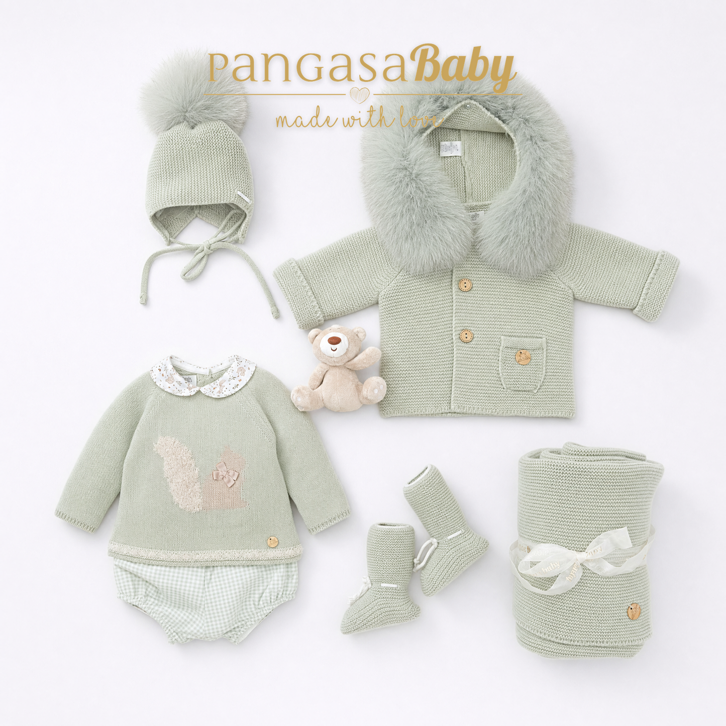 Traje 2 Piezas Ardilla Pangasa Verde Hoja | Tallas 1 a 24 Meses | Siju Moda Infantil