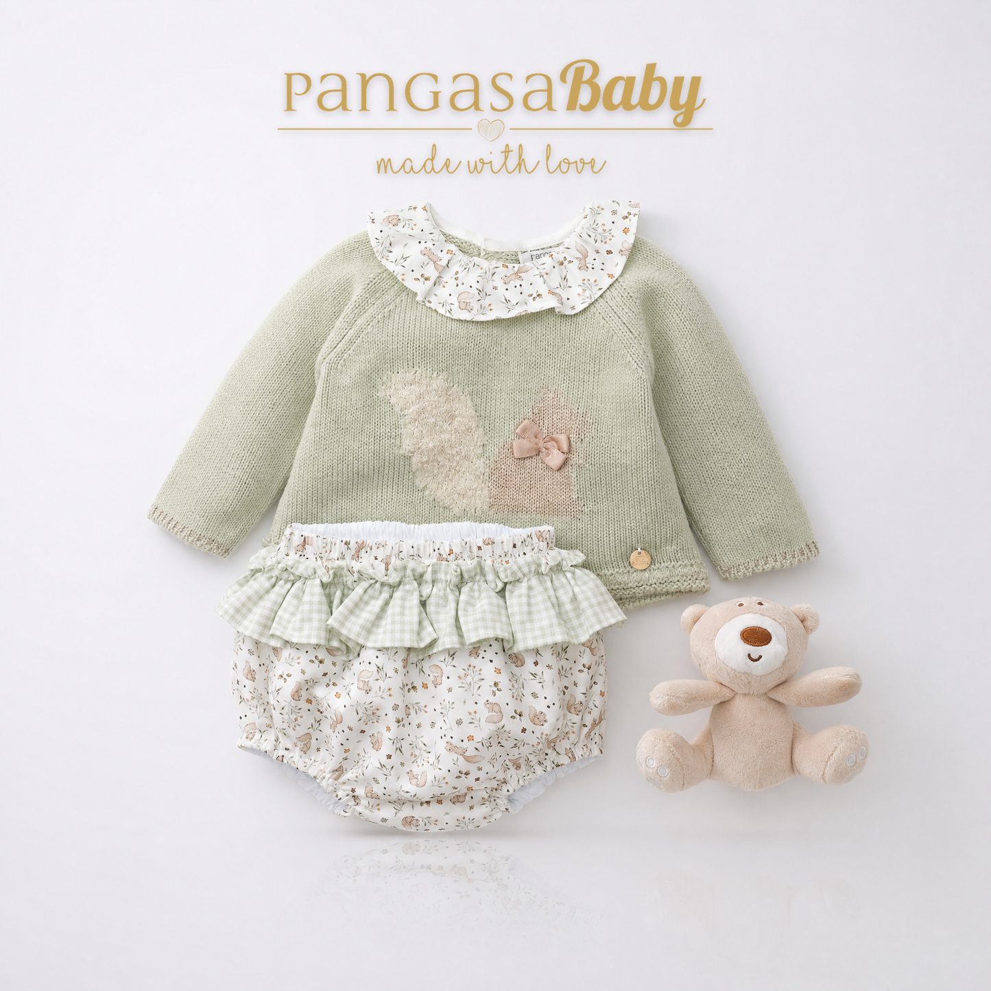 Conjunto Braguita Ardilla Pangasa Verde Hoja | Tallas 3 a 24 meses