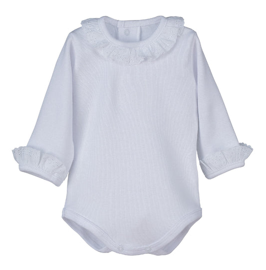 Body bebé Puntilla Man 🤍 cuello volante con puntilla | Calamaro | 100% algodón | Tallas 0-24M