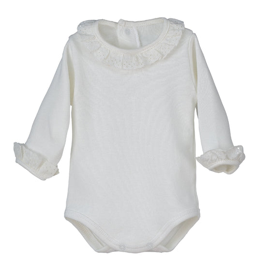 Body bebé Puntilla Man 🤎 cuello volante con puntilla | Calamaro | 100% algodón | Tallas 0-24M