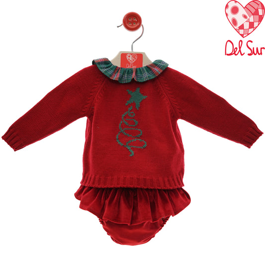 Conjunto bebé pololo ranita bebe musgo marca Del Sur colección navidad 1-36 meses