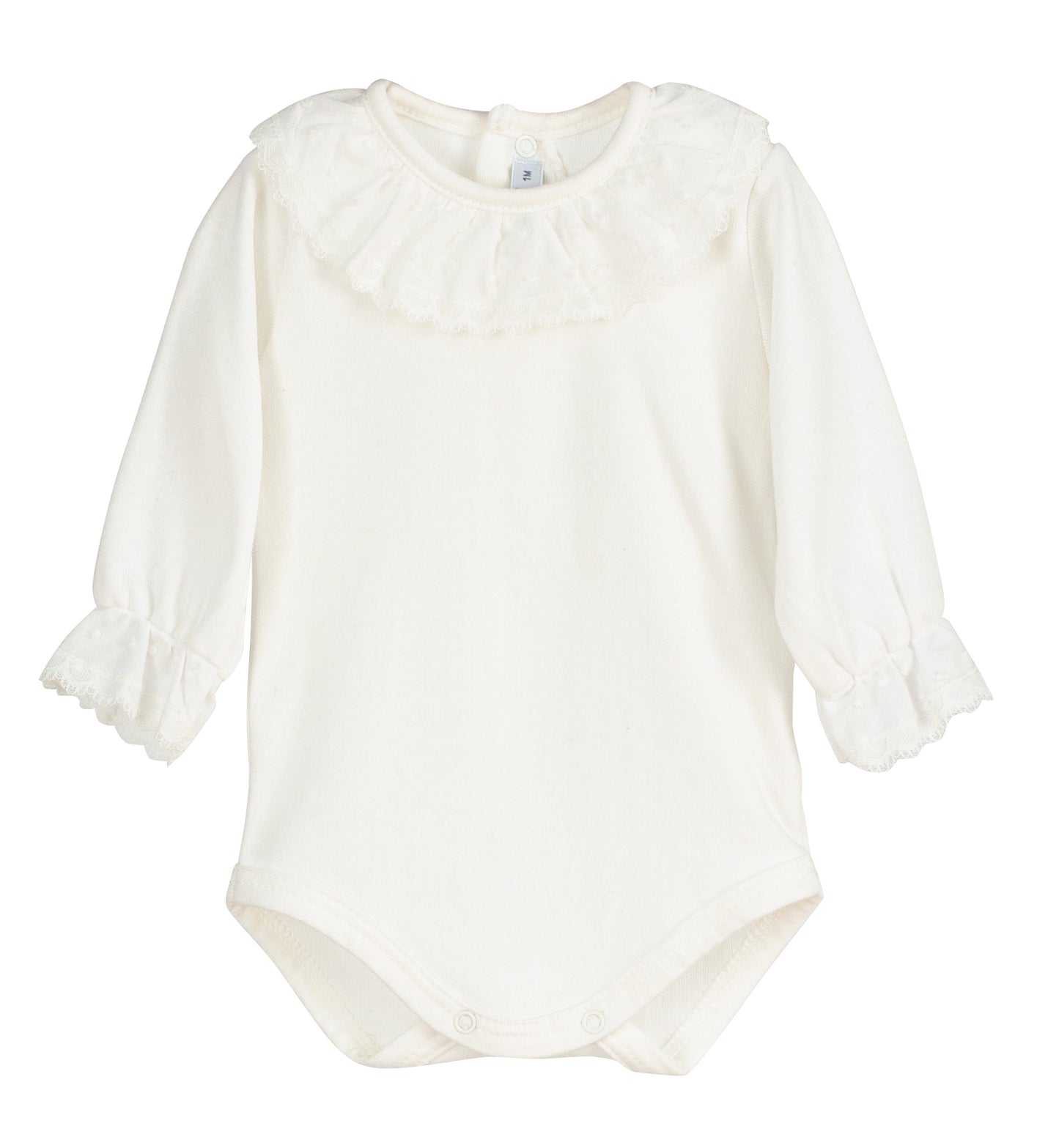Body bebé Plumetilla Man 🤎 cuello volante con puntilla | Calamaro | 100% algodón | Tallas 1-24M