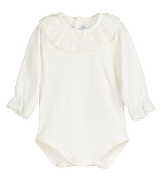 Body bebé Plumetilla Man 🤎 cuello volante con puntilla | Calamaro | 100% algodón | Tallas 1-24M