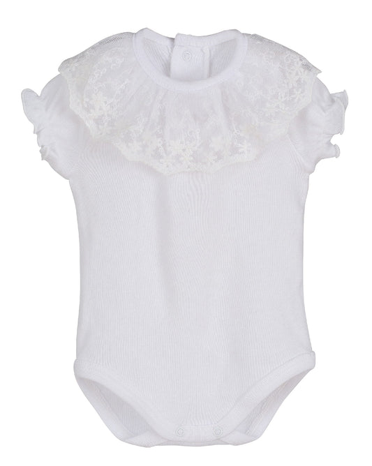 Body bebé Tully Calamaro con cuello de tul y encaje – Blanco o crudo