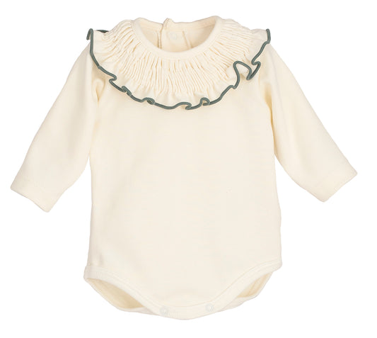 Body bebé Titán Gom 🤍 cuello volante con filito mint | Calamaro | 95% algodón | Tallas 1-24M