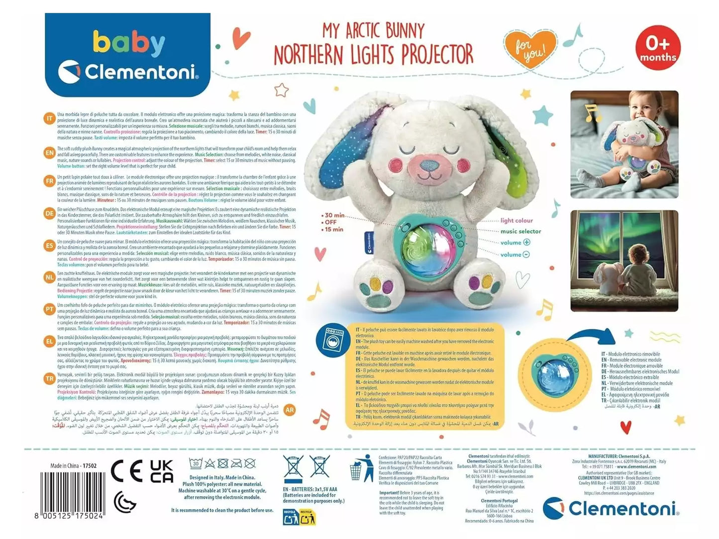 Peluche Mi Conejito Polar con Proyector de Aurora Boreal (0+ meses) ❄️🐰 Baby Clementoni – Ref.: 17502