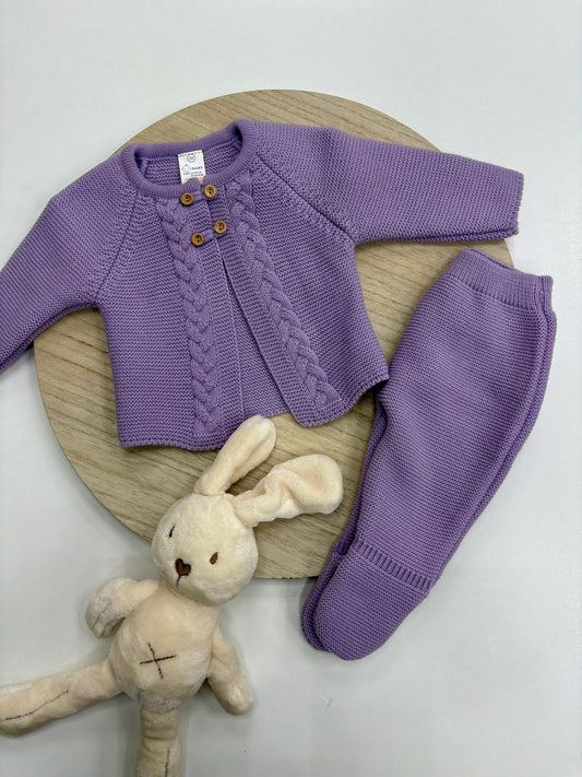 Conjunto primera puesta bebé chaqueta y polaina lila 00-6 meses